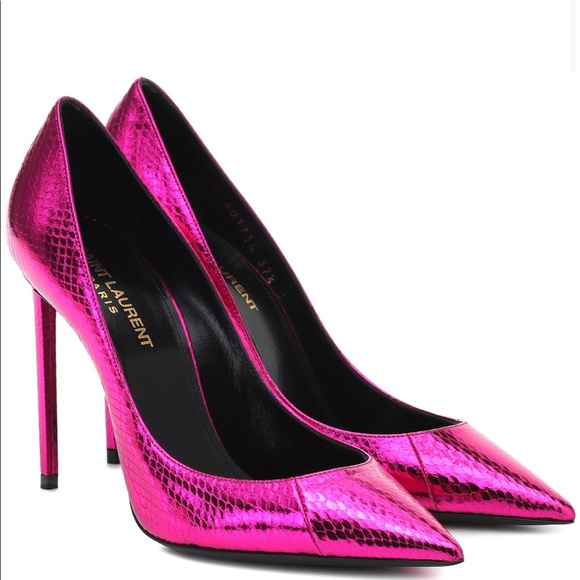 SOLD - YSL Hot Pink Metallic Snakeskin Zoe Pumps - Picture 2 of 3